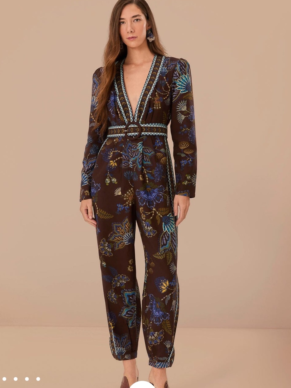 Farm Rio Brown Garden Jumpsuit